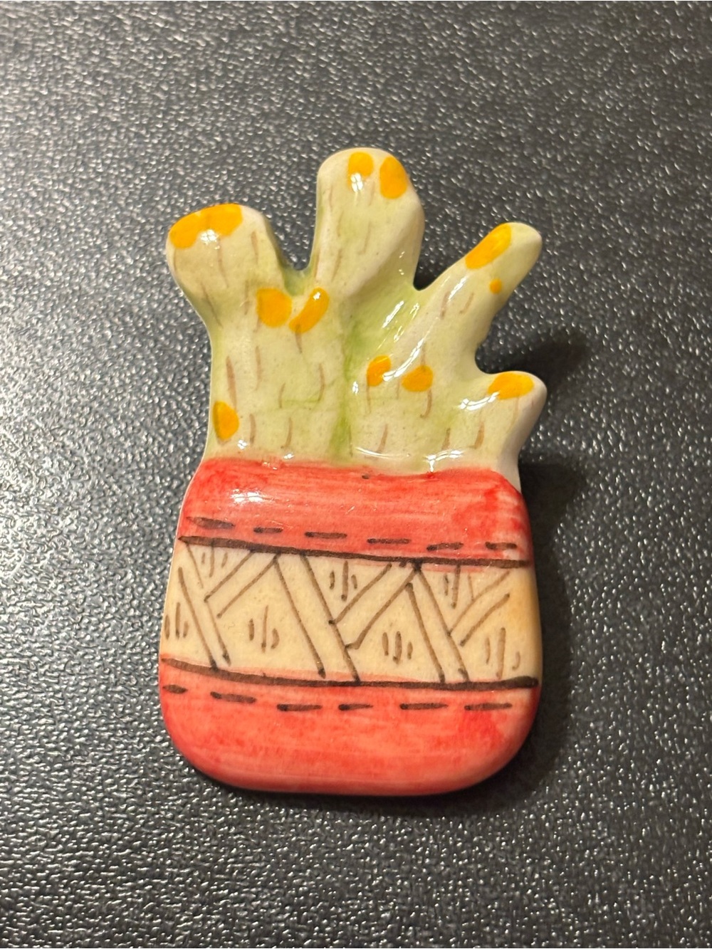 Artisan Ceramic Succulent Brooch in Red, Cream, Green, Yellow
